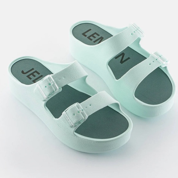 Lemon Jelly Shoes - Lemon Jelly Fenix Aqua Green Vegan Green Sandals with Buckles Sz 37